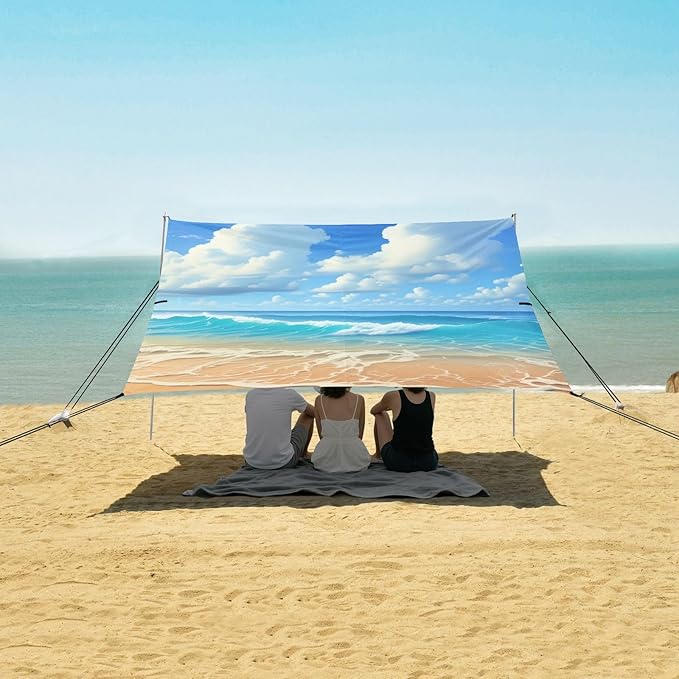Beach Canopy with Windproof Ropes &amp Sandbags Beach Tent Sun Shade Sun Shelter for Camping Trips Fishing Backyard Fun or Picnics Beach