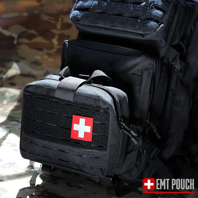LIVANS Tactical Molle Medical Pouch - Upgraded Size Large Capacity IFAK Pouch with Detachable Quick Release and Headrest Mount Includes Flag and Cross Patch