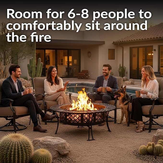 Sunnydaze 40-Inch Round Steel Fire Pit Table with Durable Spark Screen and Poker - Portable Design - Black - Diamond Weave