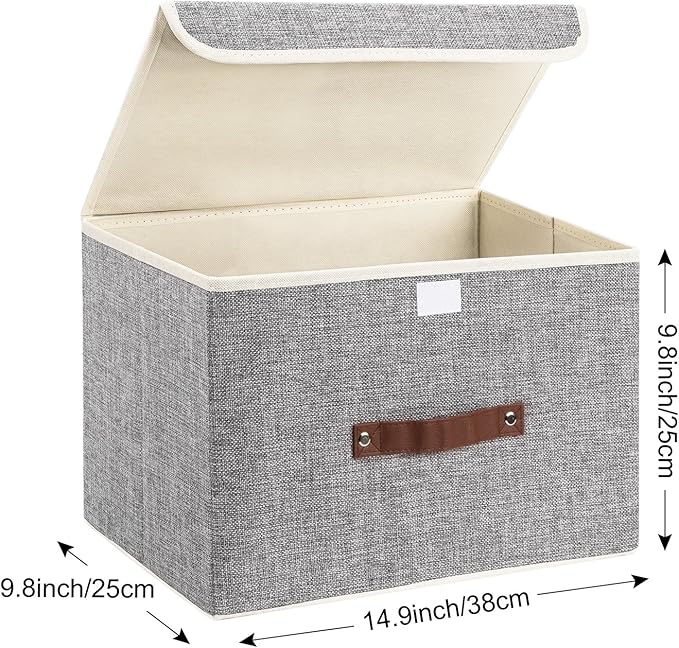 TYEERS Collapsible Storage Boxes Washable Fabric Storage Bins with Lids 14.9x9.8x9.8 inches 2 Pack Gray
