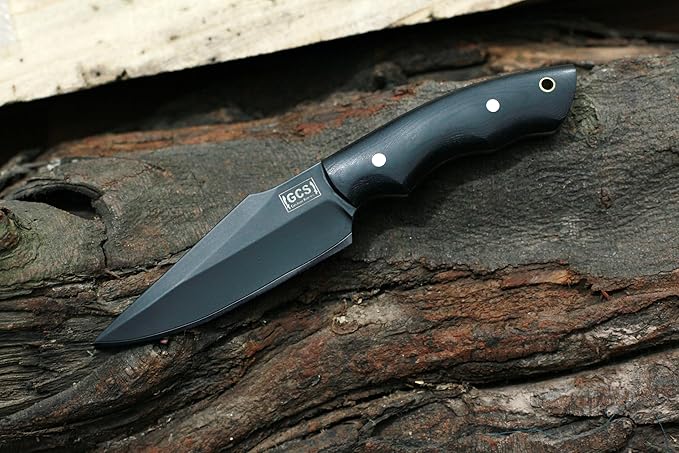 GCS Custom Handmade BLACK G10 Handle Survival Tactical Hunting Knife D2 Tool Steel with Brown Leather Right or Left Hand Horizontal Fixed Blade Knife Sheath GCS247