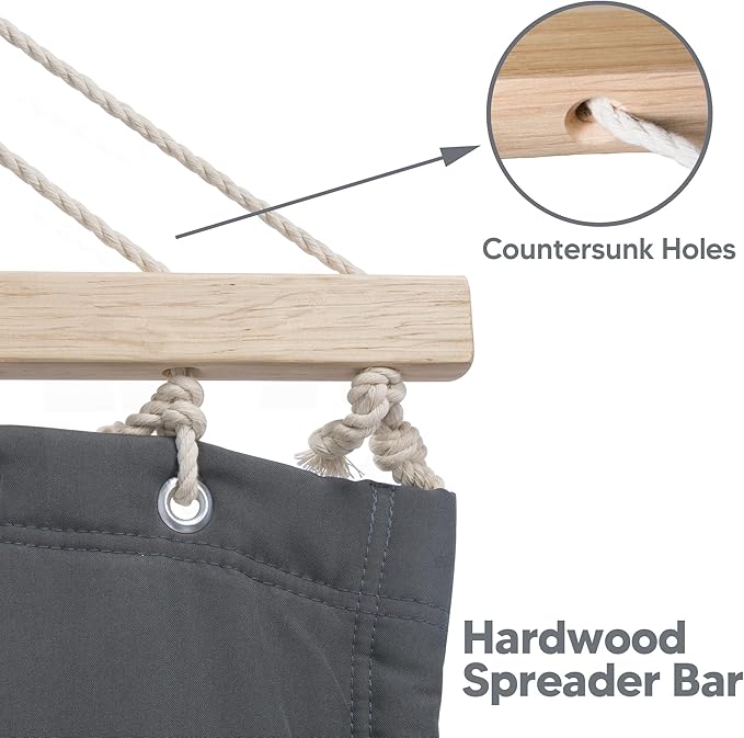 SUNCREAT Portable Tree Hammock with Hardwood Spreader Bar Extra Large Soft Pillow Heavy Duty 2 Person Hammock for Indoor Outdoor Gray