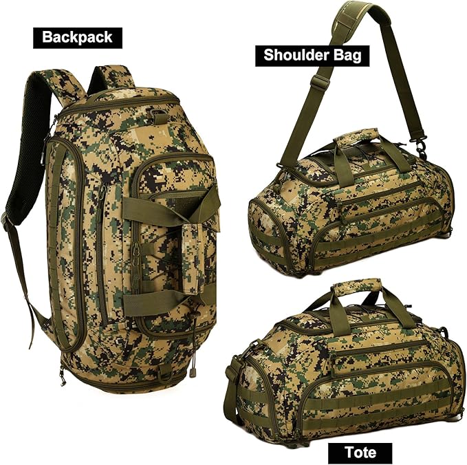 UNISTRENGH 3-Ways Tactical Military Nylon Men Holdall Weekend Travel Duffel Bag Backpack Messenger Shoulder Bags Rucksack Handbag (Jungle Camouflage)