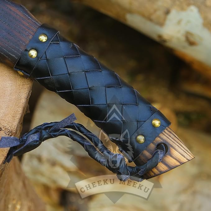 13 Custom Handmade Carbon Steel Real Viking Axe Hatchet Throwing and Camping Axe Birthday Gift for him Leather Wrapped Handle and Leather Sheath (FM 25)