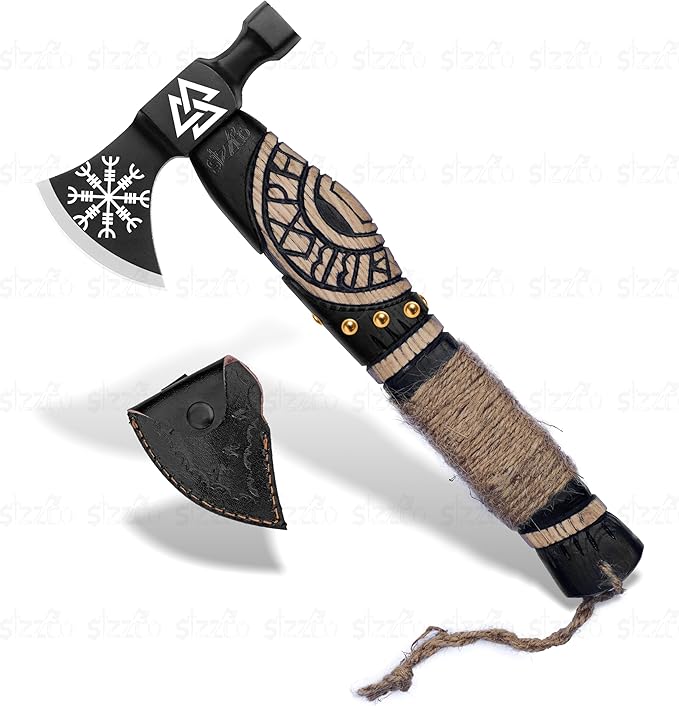 Custom Gift Forged Carbon Steel Viking Style Axe Bearded Axe with Rose Wood Shaft Tomahawk - Real Hatchet LARP Axe Best Gift for Anniversary Christmas Birthday Premium Leather Sheath