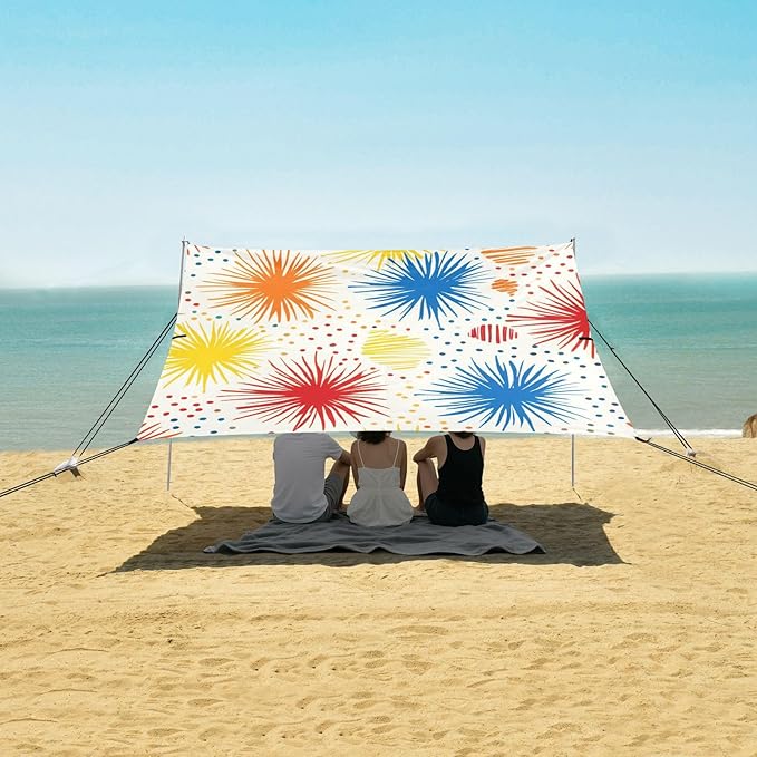 Beach Canopy with Windproof Ropes &amp Sandbags Beach Tent Sun Shade Sun Shelter for Camping Trips Fishing Backyard Fun or Picnics Fireworks