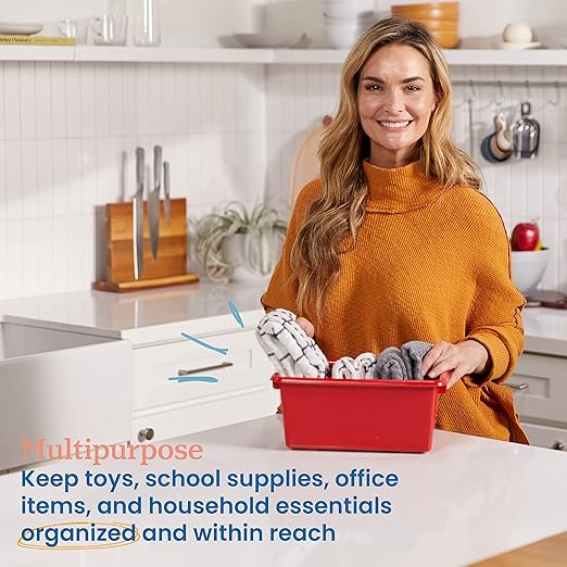 ECR4Kids Scoop Front Storage Bins Multipurpose Organization Red 10-Piece