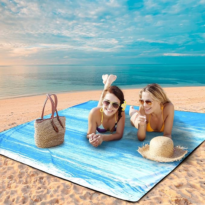 Beach Blanket Waterproof Sandproof Beach Mat 79 X 83/10'x9'for 2-8 Adults Quick Drying Outdoor Picnic Mat Beach Accessories for Travel Camping Hiking