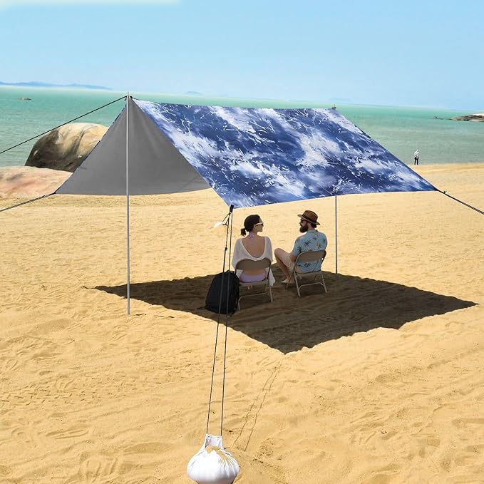 ALAZA Blue Tie Dye Indigo Beach Tent Sun Shelter UPF50+ Protection Beach Shade Canopy w/ 4 Sandbags for Outdoor Camping Fishing Backyard Fun Picnic 10x9 ft