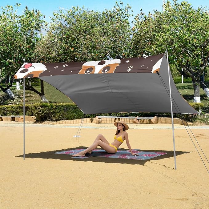 ALAZA Dog Cut Puppy Stars Beach Tent Sun Shelter UPF50+ Protection Beach Shade Canopy w/ 4 Sandbags for Outdoor Camping Fishing Backyard Fun Picnic 10x9 ft