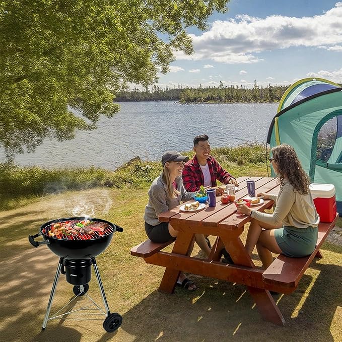 Charcoal Grills 18 inches Kettle Grill with Lid&ampLarge Ash CollectorOutdoor Barbecue Grill for Camping/Garden/Party/Poolside