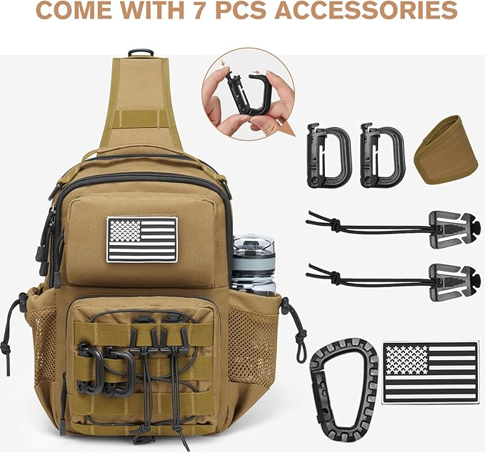 G4Free Tactical Sling Bag for Men Women EDC Concealed Carry Bag with Molle Crossbody Shoulder Pack (Khaki)