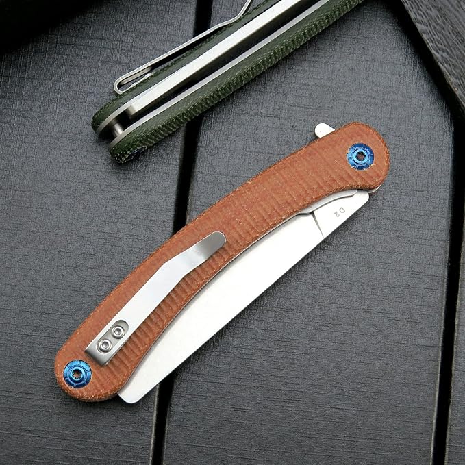 Eafengrow EF939 Folding Knife D2 Steel Blade Micarta Handle EDC Tool Pocket Knife Folder for Working Camping(Micarta Brown)