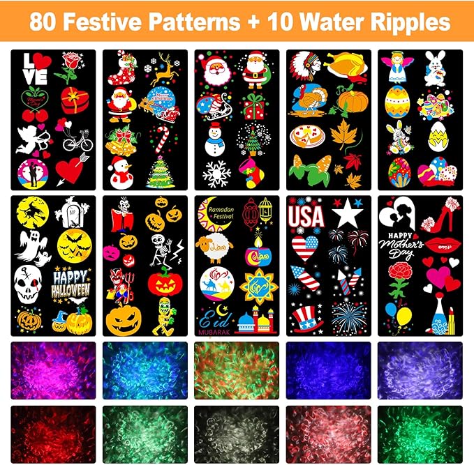 2026 Upgrade Brighter Easter Projector Lights Outdoor8 Patterns Holiday Projectors 10HD Slides (Ocean Wave &amp Patterns) Weatherproof Easter Decorations for Light Show