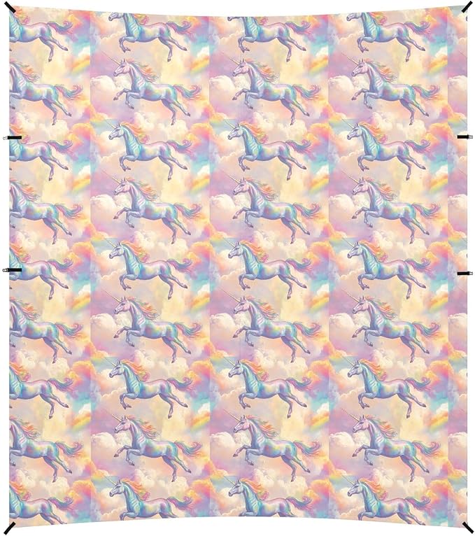 ALAZA Rainbow Unicorns Horse Beach Tent Sun Shelter UPF50+ Protection Beach Shade Canopy w/ 4 Sandbags for Outdoor Camping Fishing Backyard Fun Picnic 10x9 ft