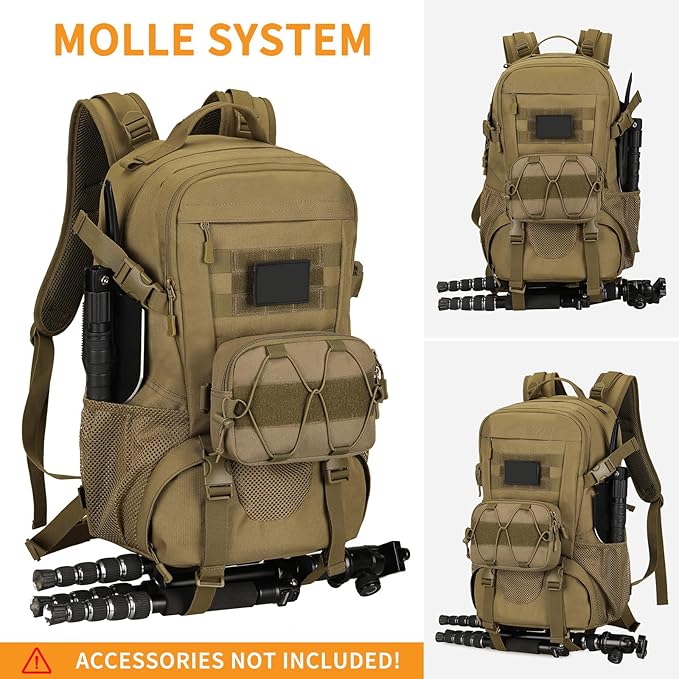 HUNTVP Military Tactical Backpack MOLLE Backpack Rucksack Gear Assault Pack Daypack for Hunting Camping Hiking 30L Brown