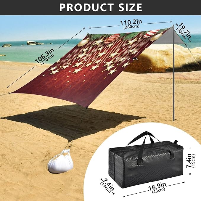 ALAZA Little Star Christmas Ball Beach Tent Sun Shelter Portable Canopy Sunshade for Outdoor Camping Picnics Backyard Fun 10x9 ft