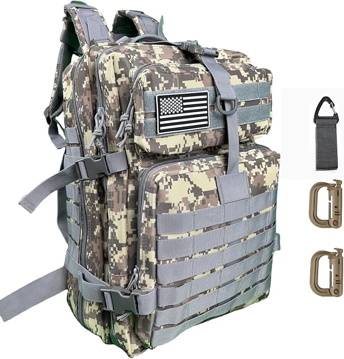50L Large Military Tactical Backpack Molle Army Assault Pack for Travel Camping Hiking Fishing Backpack for men (ACU camo)