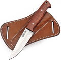 Ottoza Full Tang Bushcraft Knife with 1095 Carbon Steel Fixed Blade - Survival and Outdoor Camping Knife - Ballad Wood Handle Brown Leather Sheath 404