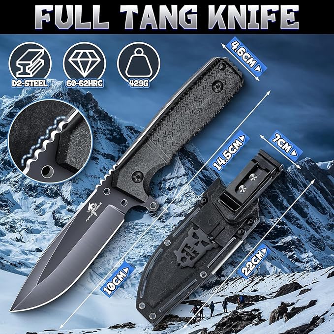 Purple Dragon Fixed Blade Knife with Kydex Sheath Black Outdoor Knives for Camping with Ergonomic Handle Durable Kydex Sheath Gifts for Men