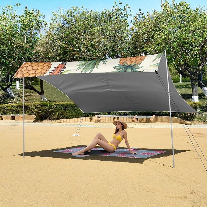 ALAZA Music Guitar Pineapples Beach Tent Sun Shelter Portable Canopy Sunshade for Outdoor Camping Picnics Backyard Fun 10x9 ft