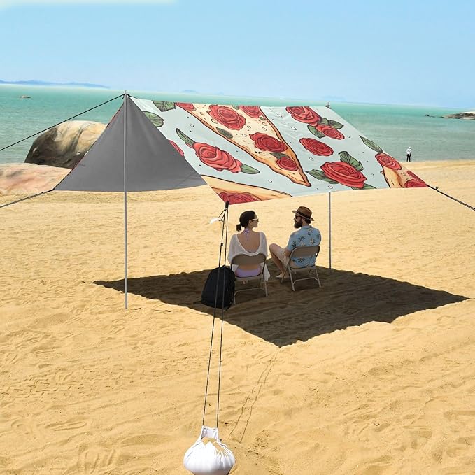 ALAZA Pizza Slice with Rose Beach Tent Sun Shelter Portable Canopy Sunshade for Outdoor Camping Picnics Backyard Fun 10x9 ft