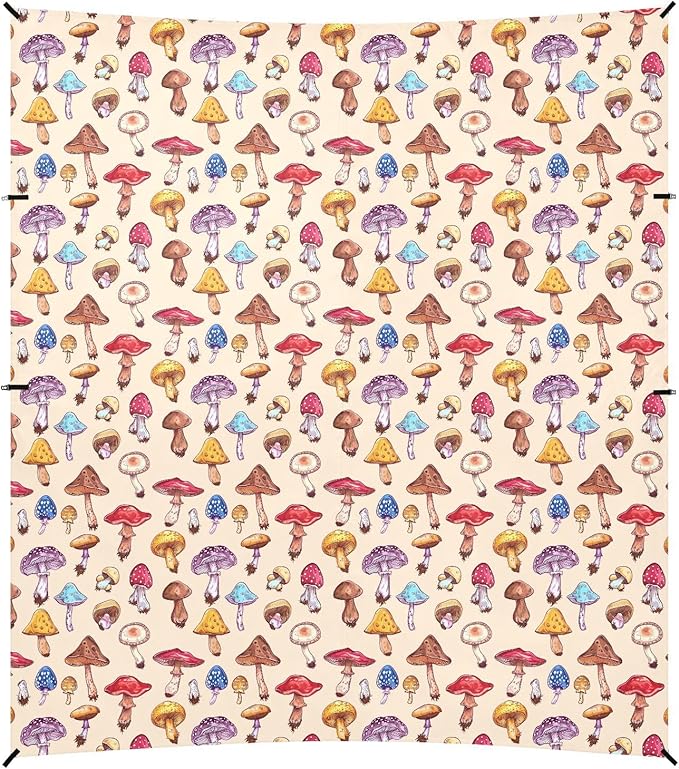 ALAZA Mushroom Rainbow Color Beach Tent Sun Shelter UPF50+ Protection Beach Shade Canopy w/ 4 Sandbags for Outdoor Camping Fishing Backyard Fun Picnic 10x9 ft