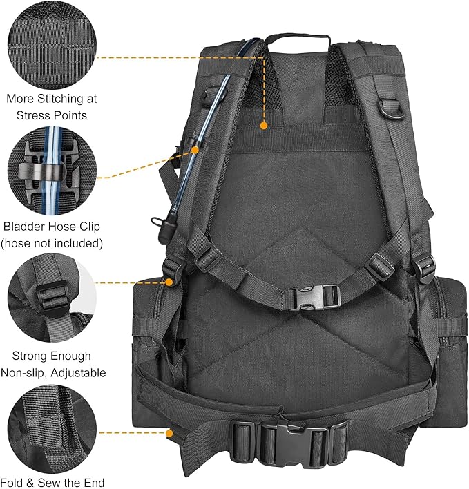 CVLIFE 60L Tactical Backpack for Men Women Military Large Army Rucksack With D-Ring Molle Clips Compass Accessories 3 Day Bug Out Survival Molle Bag Hiking Camping Gym Daypack BackpacksBlack