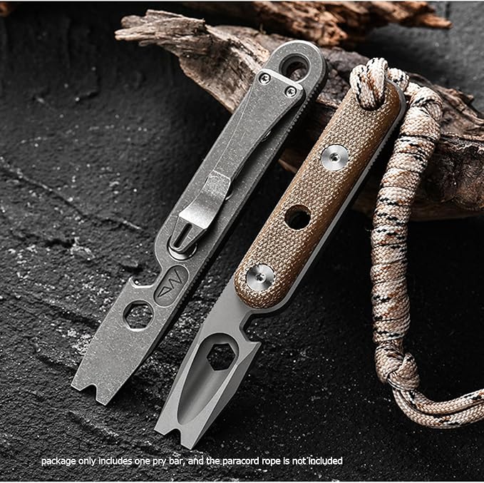 Hamans Pry Bar Multi Tool Titanium with Pocket Clip Multi Functions Bottle Opener Wrench Nail Puller 4.72“