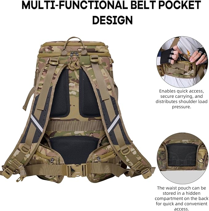Timeet Tactical Backpack 45L for Men Military Backpack 3 Day Assault Pack with U-Shaped Wide Opening Water-Resistant Hiking Backpack for Travel Camping Survival Molle System (Camouflage 20 Inch)
