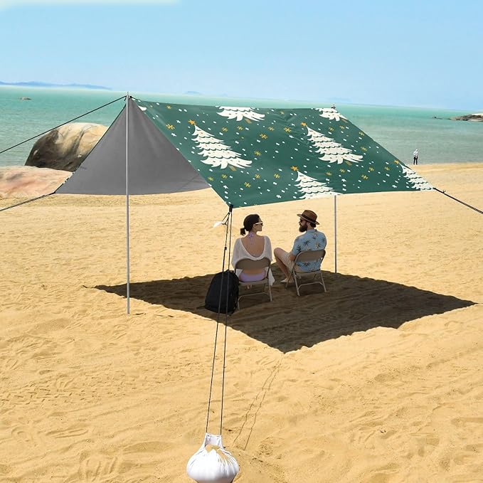 ALAZA Christmas Tree Snow Beach Tent Sun Shelter UPF50+ Protection Beach Shade Canopy w/ 4 Sandbags for Outdoor Camping Fishing Backyard Fun Picnic 10x9 ft