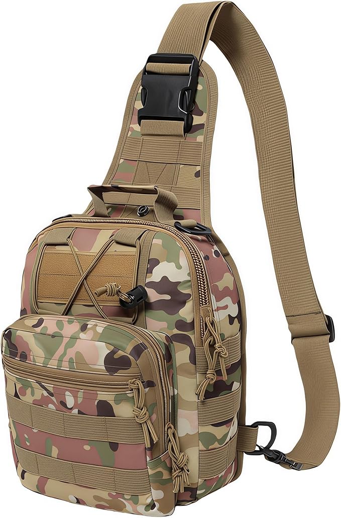 Tactical Sling Backpack Military Outdoor Sport Bag - EDC Molle Sling Shoulder Bag for Daily Carry &amp Outdoor Use (Brown-A)