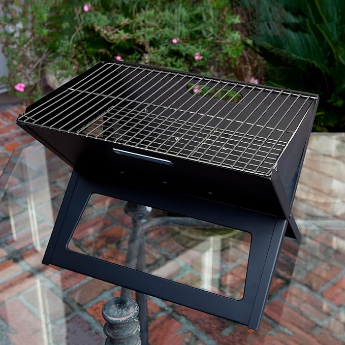 Fire Sense 60508 Notebook BBQ Grill 3.5mm Cooking Bars Instant Foldable &amp Easy Portability For Outdoor Barbecues Camping Traveling Picnics Garden Beach Party - Black