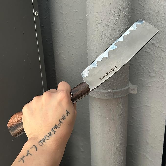 13.6【Handmade Machete】 Japanese Tradition NATA - FullTang 60HRC High Carbon Steel Blade Ebony Wood Handle with Cowhide Scabbard