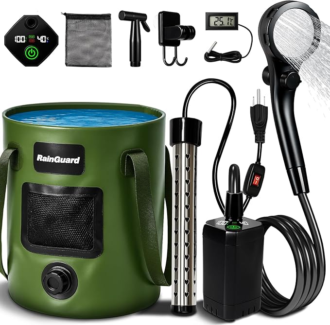 Portable Camping Shower 6000mAh Rechargeable Shower Pump Large Capacity Foldable Bucket 6' 7 Filtered Shower Head Summer Beach Outdoor Camp Showering Hiking Pet Bath RV Car Wash Water Plant