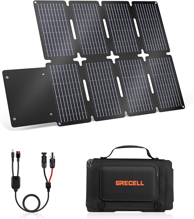 GRECELL 80W Foldable Solar Panel Portable Solar Charger with USB-A and USB-C QC3.0 (18W) IP67 Waterproof Outdoor Cell Phone Solar Charger for Power Banks Tablets Small Power Station