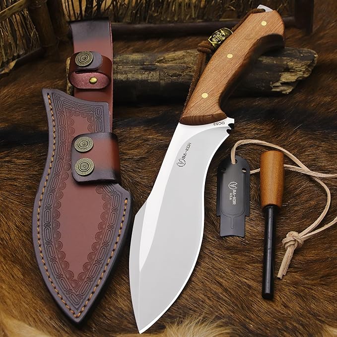 BA-KOR (Survivor III) 35.5CM (14.2 ) DC53 steel 10mm thickened full Tang fixed knife+ leather sheath &amp(5.9IN) Cerium Igniter suitable for outdoor hunting cutting chopping camping obstacle re