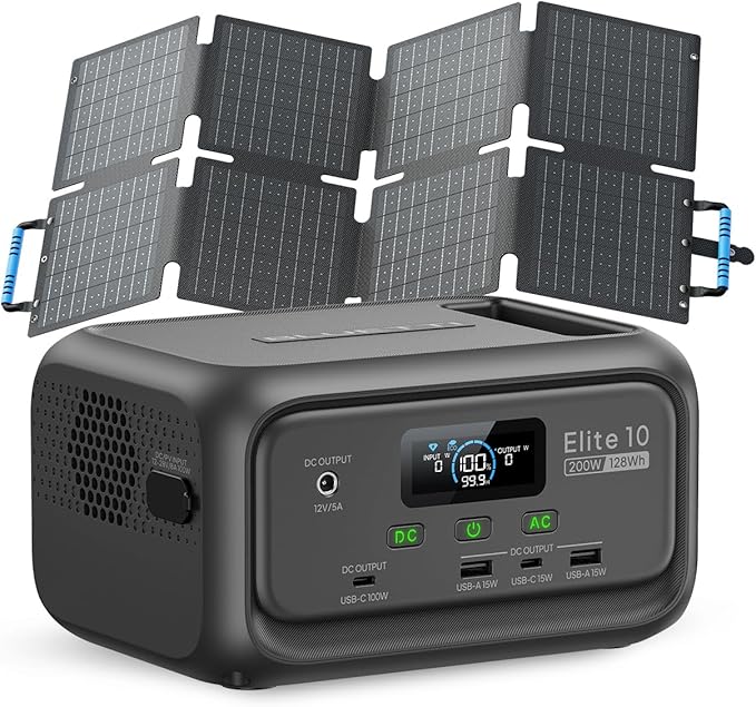 BLUETTI Solar Generator Elite 10 with 60W Solar Panel Included (Ship Separately) 128Wh Mini Power Station with 200W AC Outlet Palm-Size Portable Power for Camping Outages and UPS Backup