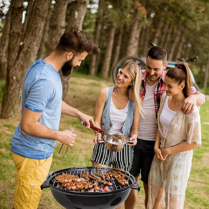 Outvita Charcoal Grill 18 inch Stainless Steel BBQ Charcoal with Wheels and Storage Holder for Camping Picnic Barbecue Party Outdoor Activities