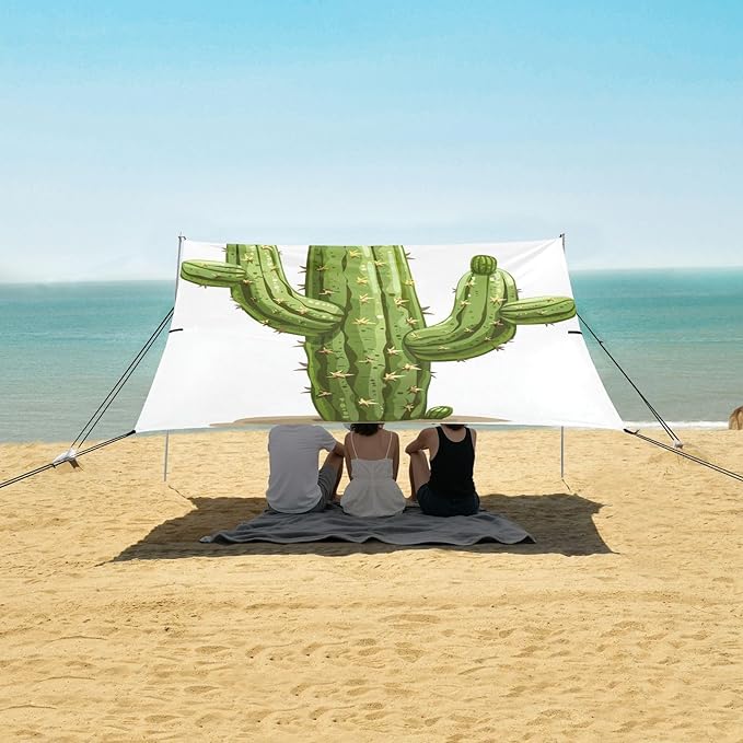 ALAZA Cactus Cartoon Isolated on White Beach Tent Sun Shelter Portable Canopy Sunshade for Outdoor Camping Picnics Backyard Fun 10x9 ft
