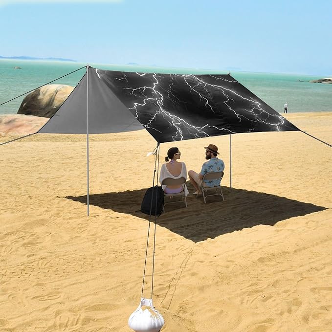 ALAZA Lightning Black Background Pattern Beach Tent Sun Shelter Portable Canopy Sunshade for Outdoor Camping Picnics Backyard Fun 10x9 ft