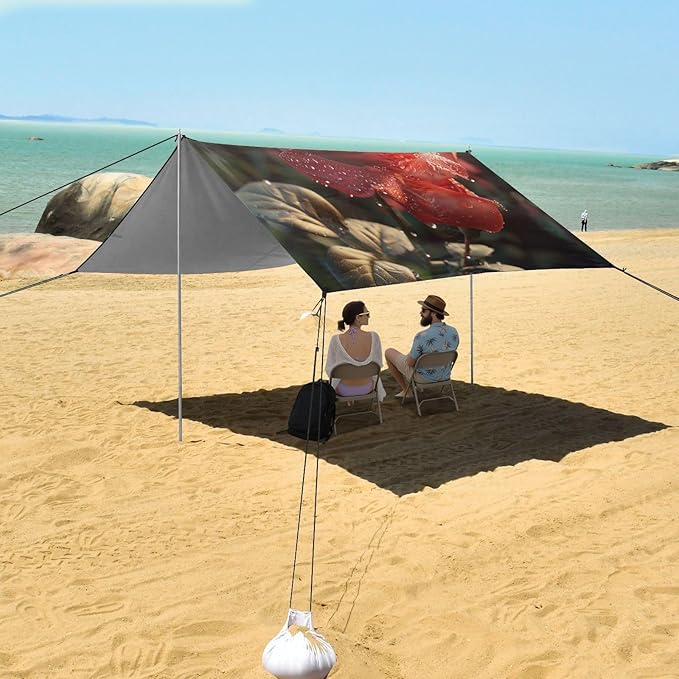 ALAZA Red Rose Flower Drop Beach Tent Sun Shelter UPF50+ Protection Beach Shade Canopy w/ 4 Sandbags for Outdoor Camping Fishing Backyard Fun Picnic 10x9 ft