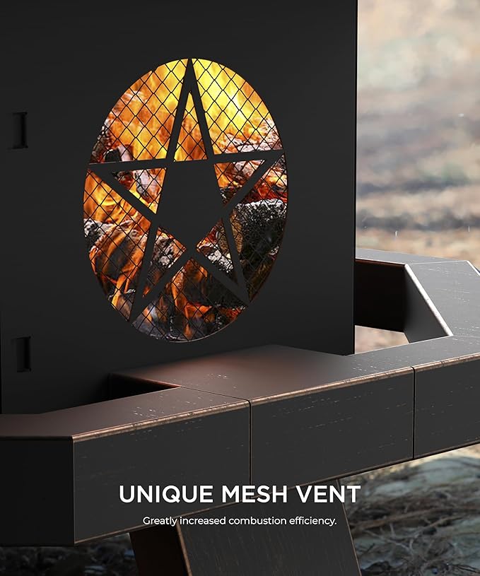 26 inch Fire Pit Firepits for Outside Wood Burning Fire Pits with Cooking Grill Outdoor Fire Pit Octagonal Heavy Duty Firepit with Poker for Bonfire Backyard Patio Bronze