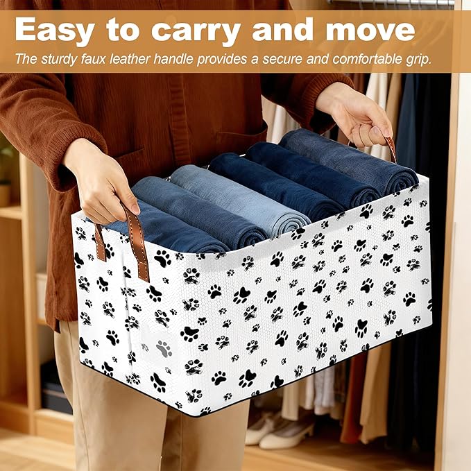 Dog Paw Storage Bins with Handles Collapsible Storage for Clothes Gift Basket Blankets &amp Closet Organization