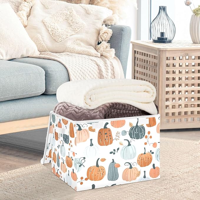 senya Thanksgiving Baskets Collapsible Storage Bins with Lids Fall Adorable Pumpkins Storage Boxes Clothes Baskets for Organizing B06D22020
