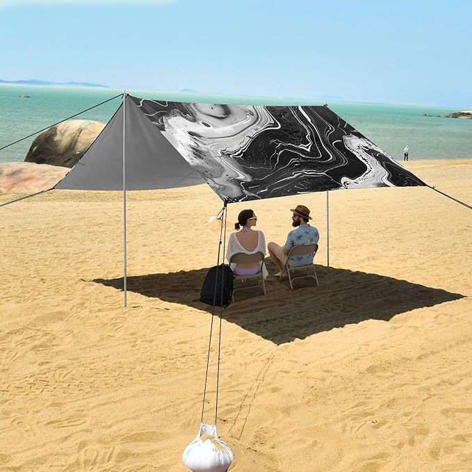 ALAZA Black Marble Design Beach Tent Sun Shelter Portable Canopy Sunshade for Outdoor Camping Picnics Backyard Fun 10x9 ft