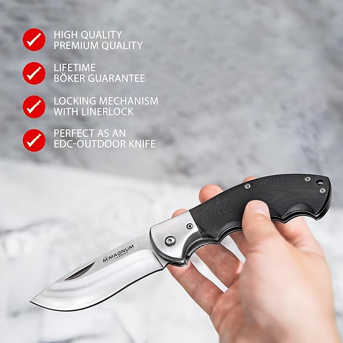 Boker Magnum 01RY526 NW Skinner Folder Folding Knife with 3 3/8 Steel Blade Satin