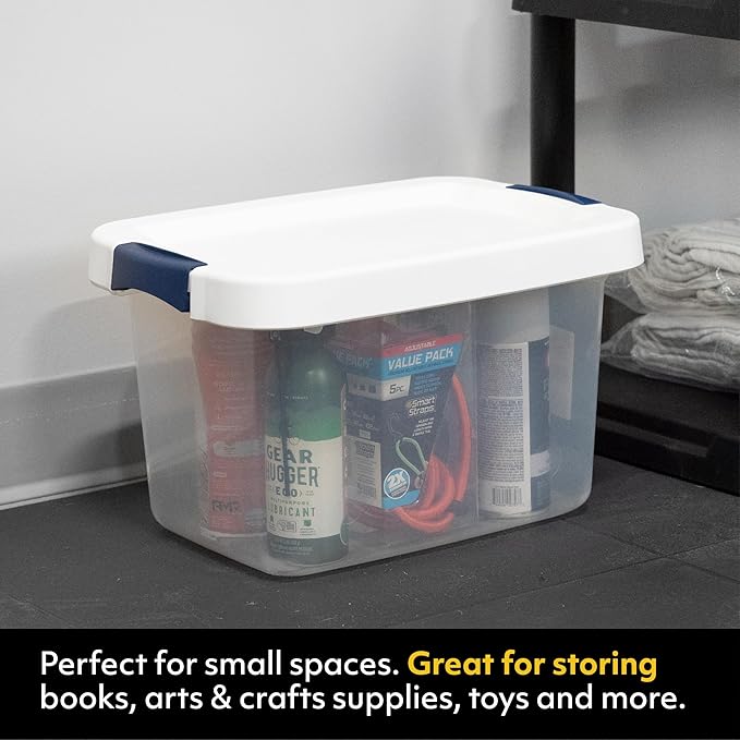 CENTREX CX Cleared Away 19-Quart Medium-Strength Clear Storage Container &amp Latching Lid 4 Pack (10.2”H x 17.1”W x 11.7”D) Stackable Transparent Storage and Organization Tote Plastic Bin