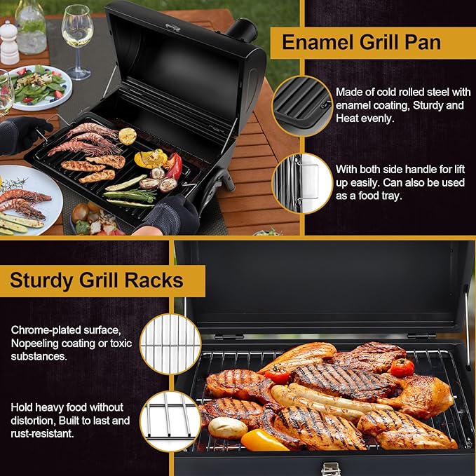 Joyfair Portable Charcoal Grill (2 IN 1 Double-Sided) Small Tabletop Barbecue Grill with Food Tray &amp Rack for Outdoor Camping Home Patio BBQ Grilling Heavy Duty &amp Multi-use Easy Assembly (2