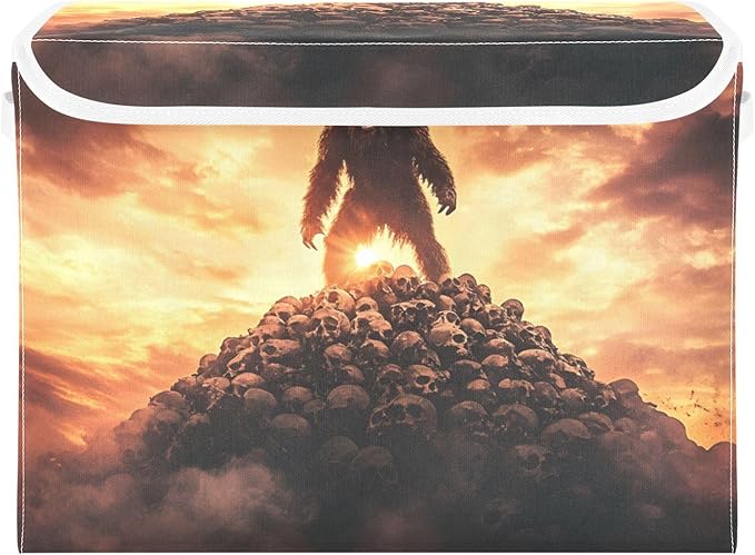 Storage Cube with Lid Skull Pile Sasquatch Print 16.5×12.6×11.8 IN Collapsible Large Capacity Foldable Storage Basket Bin Organizer